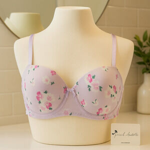 NWT French Affair Bra Woman's Size 34C Padded Underwire Push Up Pink Orchid Gray